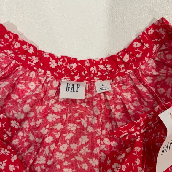 NWT GAP Red Floral Blouse Women’s Large Short Sleeve Lightweight Top - Picture 3 of 5